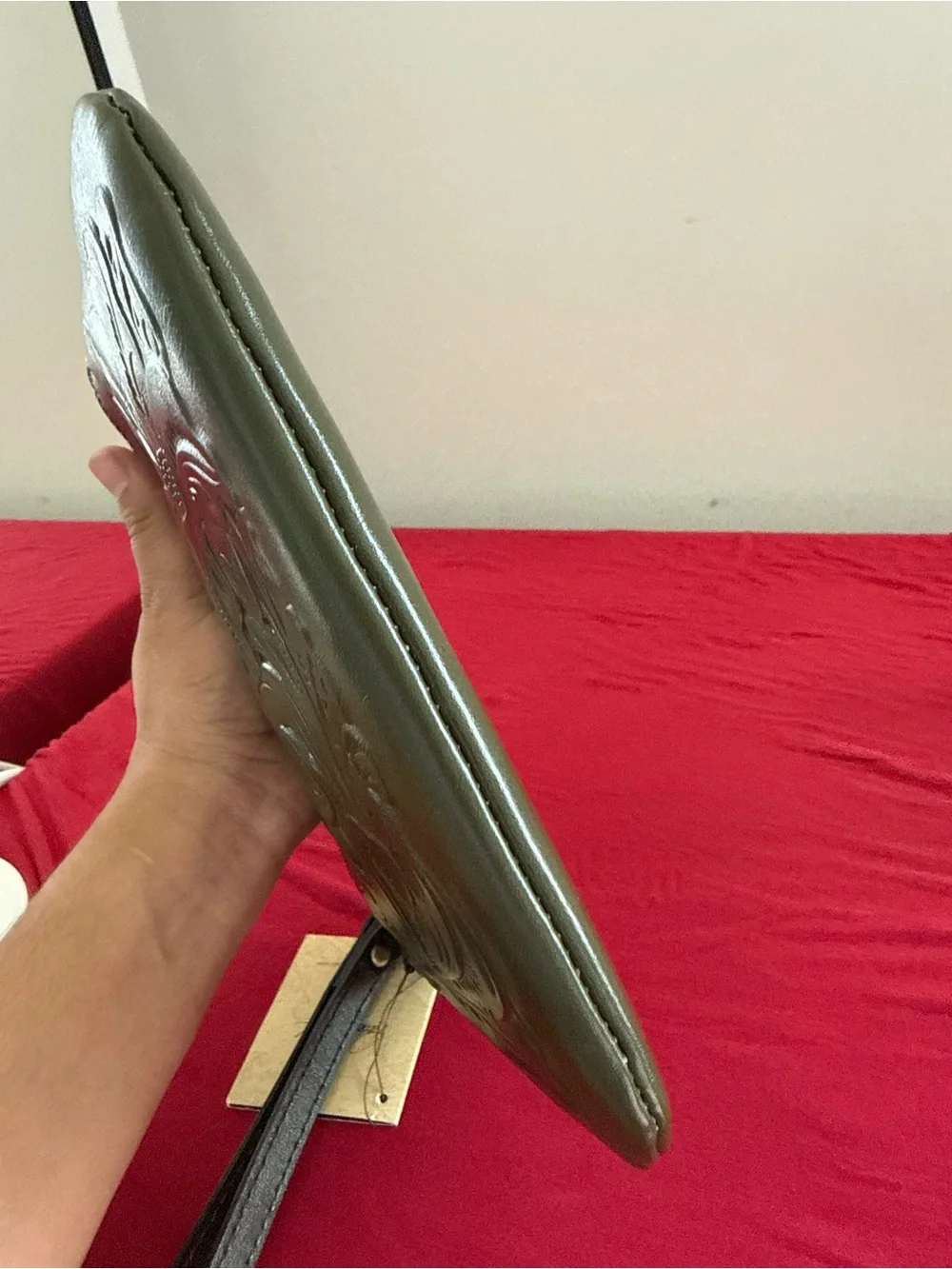 Patricia Nash Embossed Olive Green Leather Wristlet Clutch